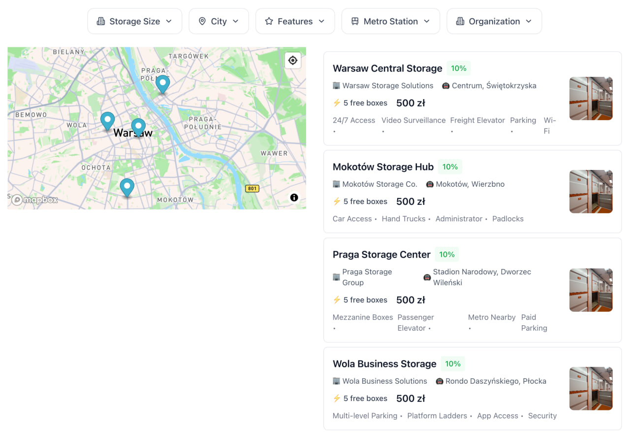 Map of storage locations in Poland